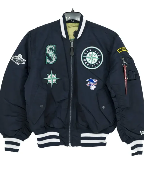 Seattle Mariners Satin Ma 1 Bomber Jacket