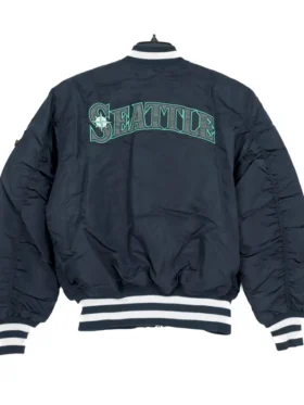 Seattle Mariners Satin Ma 1 Bomber Jacket Back