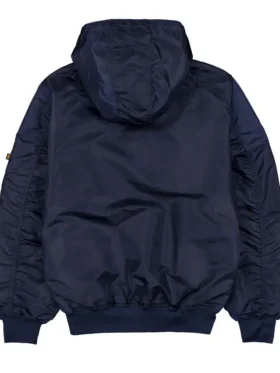 Seattle Mariners Satin Navy Blue Hooded Ma 1 Bomber Jacket Back