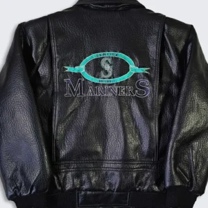 Seattle Mariners Vintage Black Leather Jacket Back