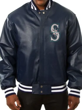 Seattle Mariners Vintage Navy Blue Leather Bomber Jacket