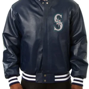 Seattle Mariners Vintage Navy Blue Leather Bomber Jacket