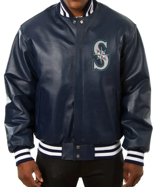 Seattle Mariners Vintage Navy Blue Leather Bomber Jacket