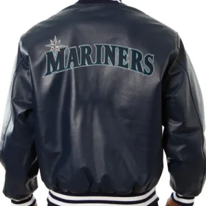 Seattle Mariners Vintage Navy Blue Leather Bomber Jacket Back