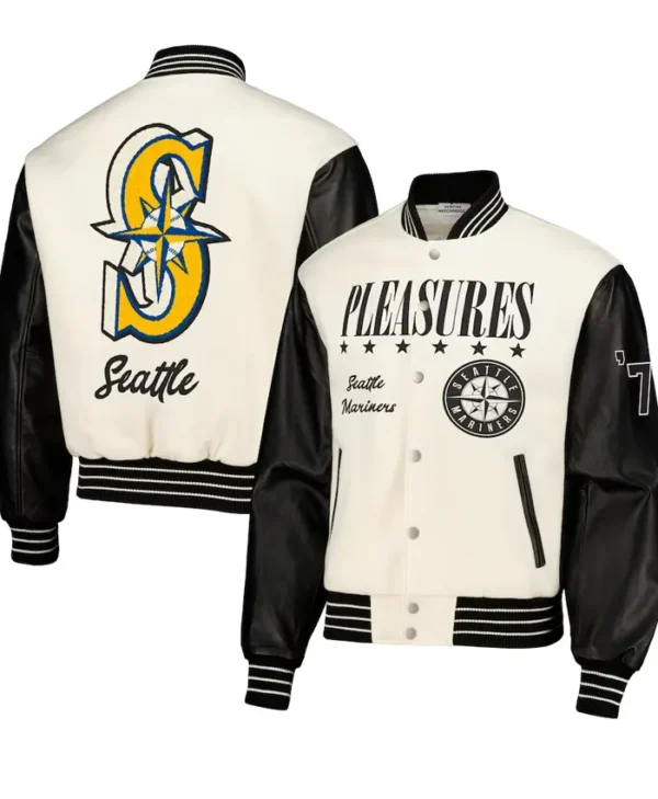 Seattle Mariners White And Black Wool Varsity Jacket