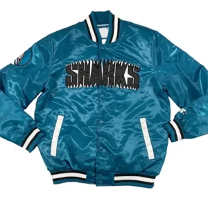 Sharks Blue Satin Bomber Jacket