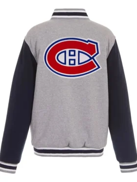 Sipes Montreal Canadiens Gray and Black Wool Varsity Jacket Back