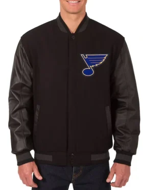 St Louis Blues Black Wool And Leather Jacket