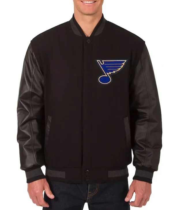 St Louis Blues Black Wool And Leather Jacket