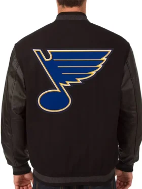 St Louis Blues Black Wool And Leather Jacket Back