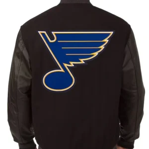 St Louis Blues Black Wool And Leather Jacket Back