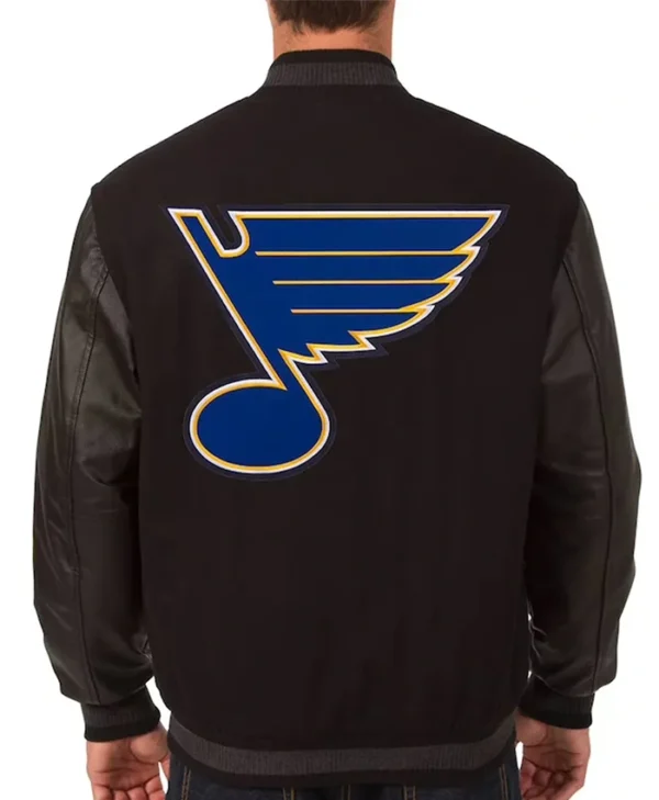 St Louis Blues Black Wool And Leather Jacket Back