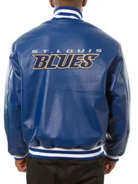 St Louis Blues Blue Leather Jacket Back
