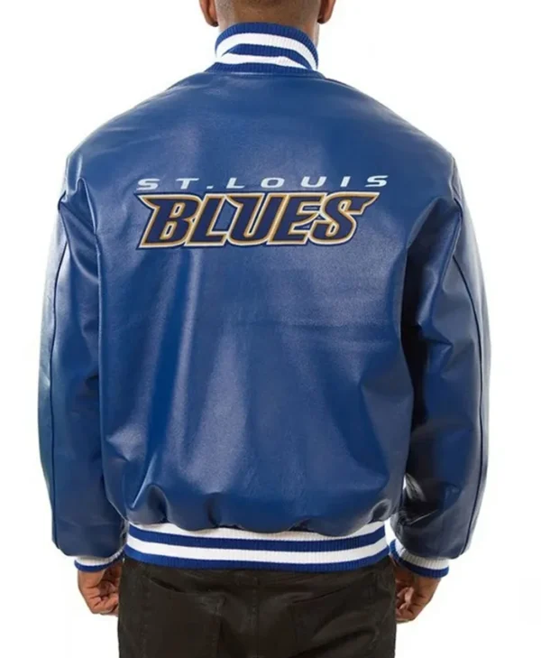St Louis Blues Blue Leather Jacket Back