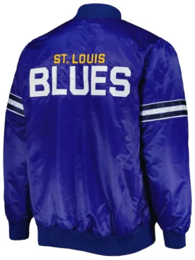 St Louis Blues Satin Varsity Blue Jacket Back