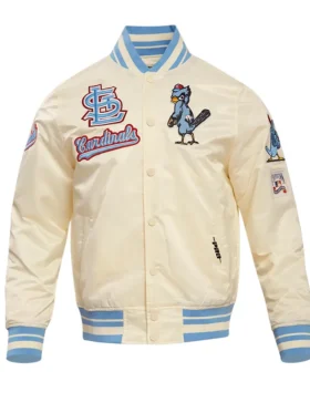 St Louis Cardinals Beige Bomber Full Snap Jacket