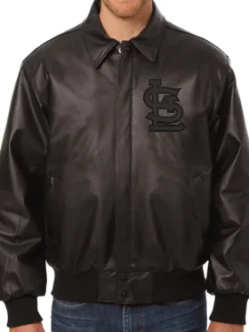 St Louis Cardinals Black Leather Bomber Jacket