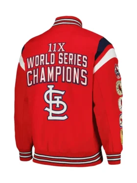 St Louis Cardinals Red Championship Bomber Full Snap Jacket Back