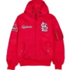 St Louis Cardinals Red Satin Zipper Ma 1 Bomber Jacket