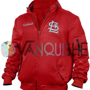 St Louis Cardinals Red Satin Zipper Ma-1 Bomber Jacket left