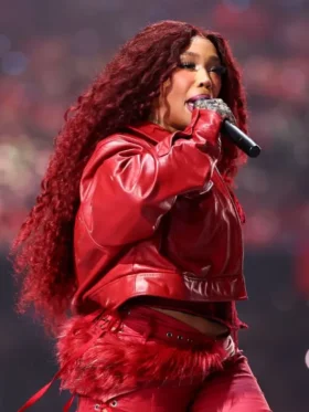 Sza Super Bowl Lix Halftime Show Red Leather Jacket sale