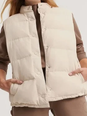 Tess Haubrich Friends Like Her Cream Puffer Vest For Sale
