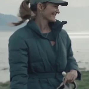 Tess Haubrich Friends Like Her Teal Belted Puffer Jacket