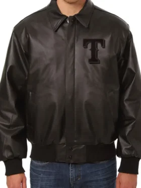 Texas Rangers Black Bomber Leather Jacket