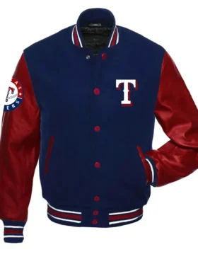 Texas Rangers Navy Blue And Red Varsity Full Snap Jacket