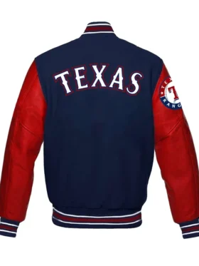 Texas Rangers Navy Blue And Red Varsity Full Snap Jacket Back