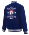 Texas Rangers Navy Blue Championship Bomber Jacket Back