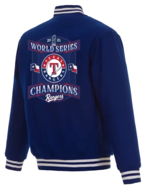 Texas Rangers Navy Blue Championship Bomber Jacket Back