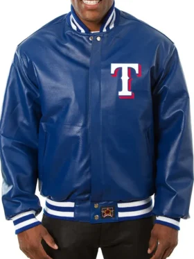 Texas Rangers Navy Blue Leather Bomber Jacket