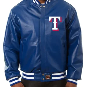 Texas Rangers Navy Blue Leather Bomber Jacket