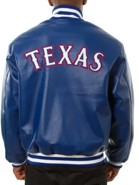 Texas Rangers Navy Blue Leather Bomber Jacket Back