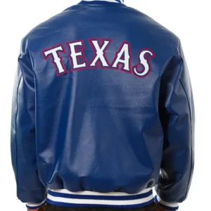 Texas Rangers Navy Blue Leather Bomber Jacket Back