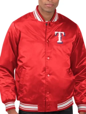 Texas Rangers Red Bomber Full Snap Satin Jacket