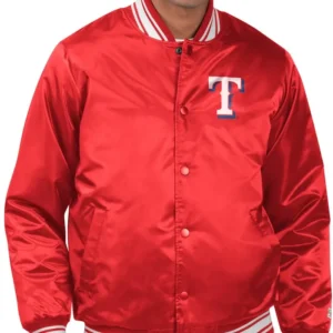 Texas Rangers Red Bomber Full Snap Satin Jacket