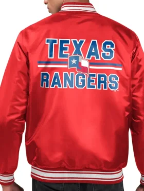 Texas Rangers Red Bomber Full Snap Satin Jacket Back