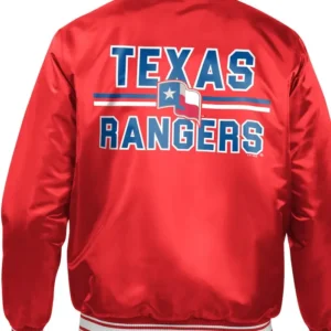 Texas Rangers Red Bomber Full Snap Satin Jacket Back