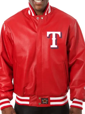 Texas Rangers Red Leather Bomber Jacket