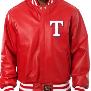 Texas Rangers Red Leather Bomber Jacket