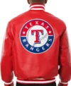 Texas Rangers Red Leather Bomber Jacket Back