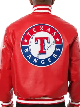 Texas Rangers Red Leather Bomber Jacket Back