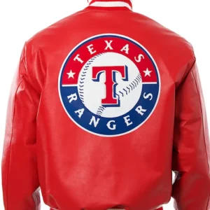 Texas Rangers Red Leather Bomber Jacket Back