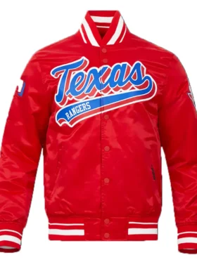 Texas Rangers Red Satin Full Snap Bomber Jacket