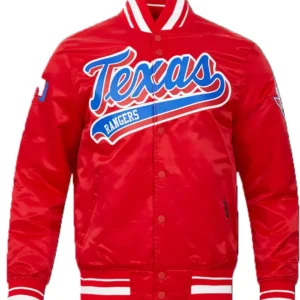 Texas Rangers Red Satin Full Snap Bomber Jacket