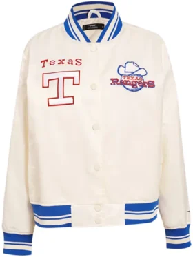 Texas Rangers White Satin Full Snap Bomber Jacket