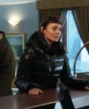 The Recruit Laura Haddock Black Puffer Jacket Front