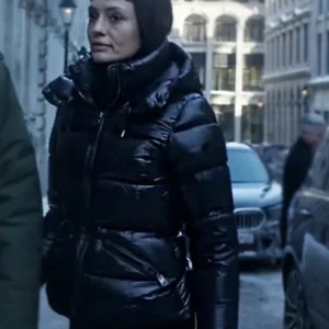 The Recruit Laura Haddock Black Puffer Jacket Side 1